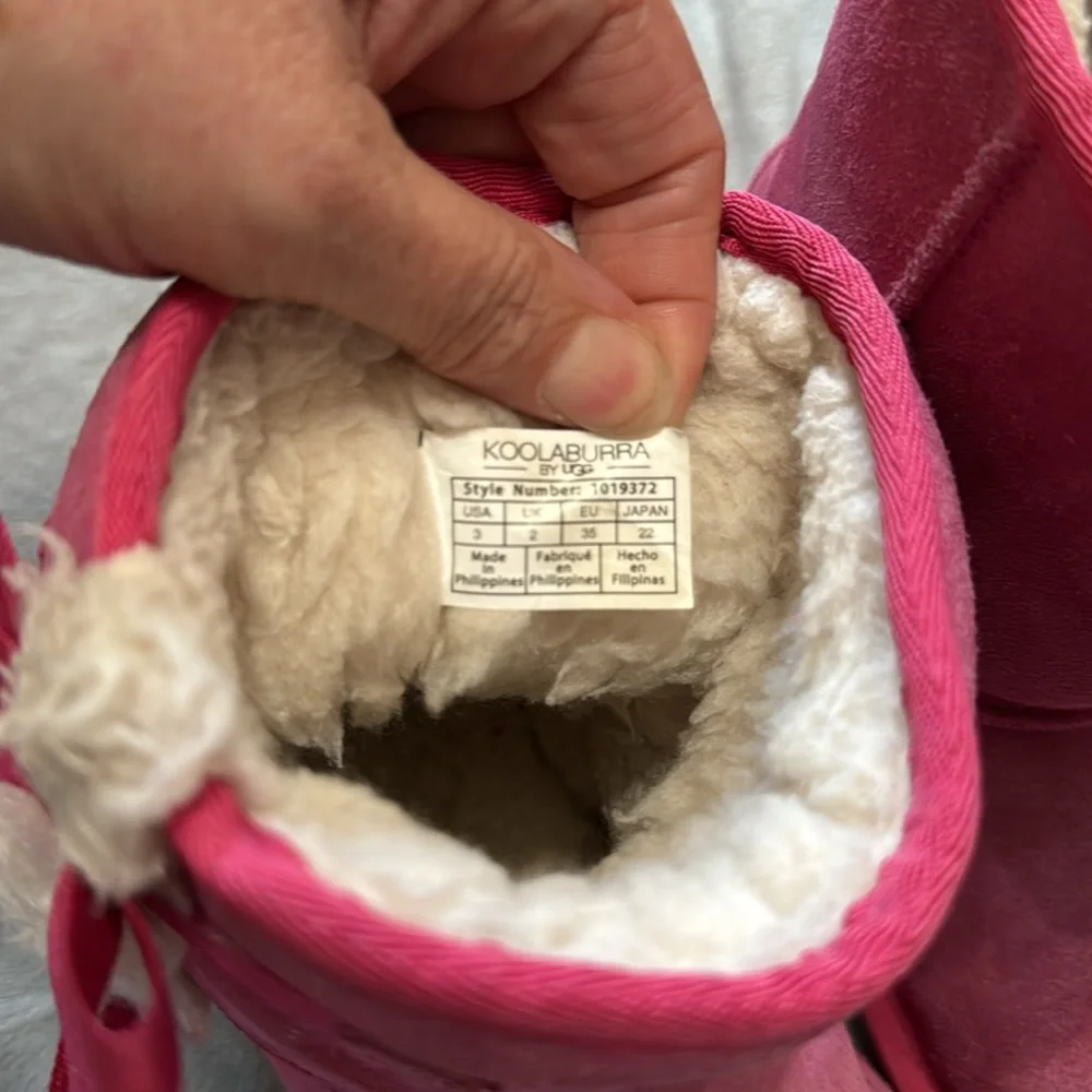 Koolaburra by Ugg Girls 3 Suede Victoria Pink Bows‎ Short Boots Warm Winter Kids